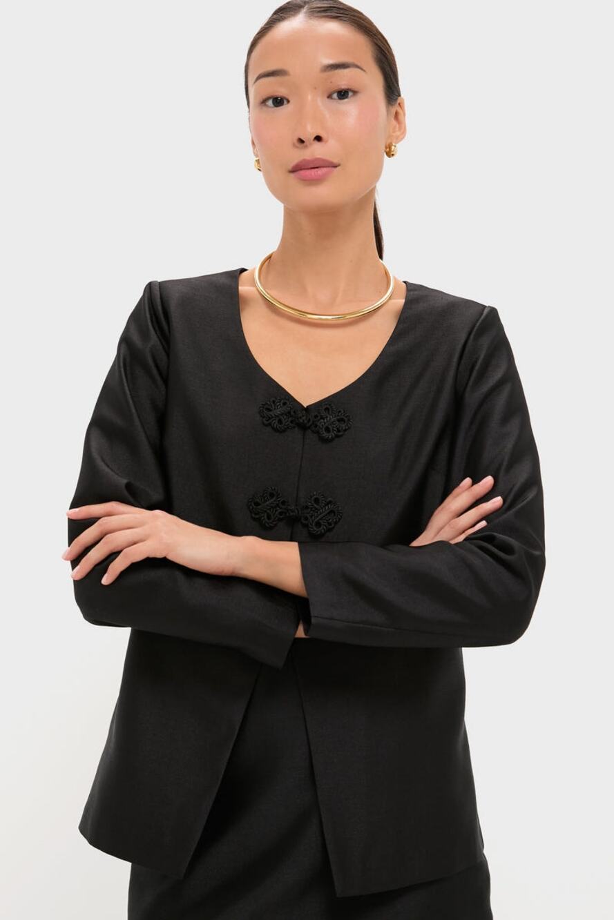 TUCKERNUCK Black Dupioni Long Sleeve Carrico Top Size M NWT Retail $198